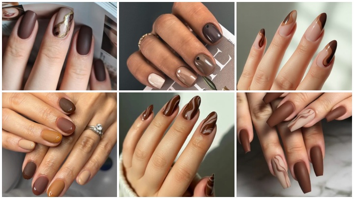 ترندهای ناخن قهوه‌ای برای پاییز ۱۴۰۴؛ طراحی با خطوط نرم و ترکیب چند طیف قهوه‌ای
