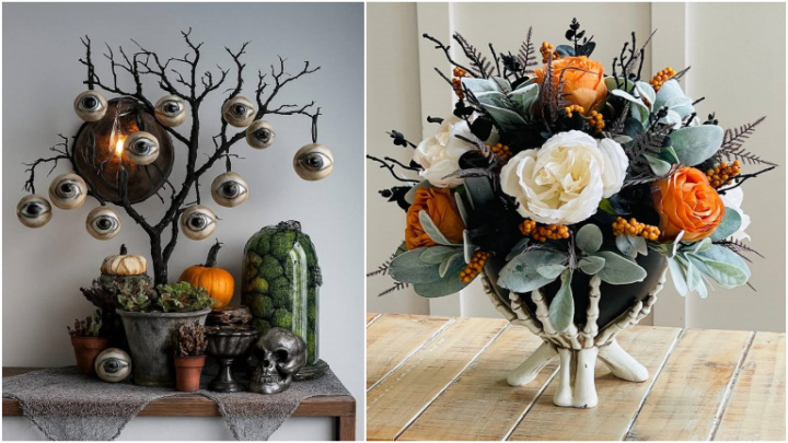 تزئین میز و فضا با گلهای سیاه و بنفش برای هالووین تزئین میز و فضا با گلهای سیاه و بنفش برای هالووین