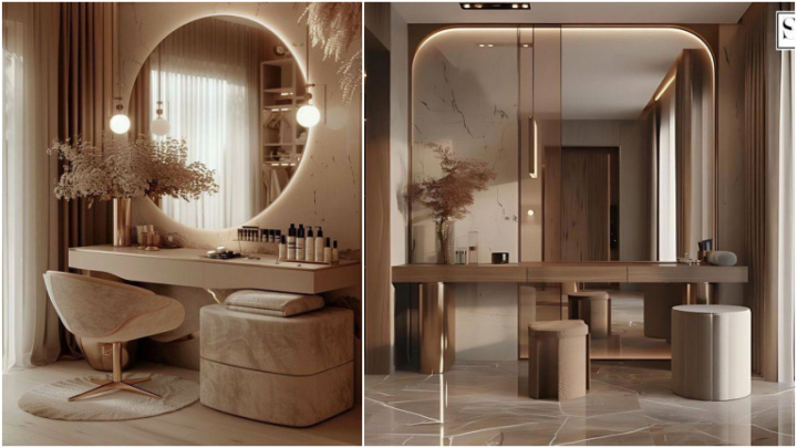 ایده خلاقانه برای میز آرایش مینیمال و شیک با آینه متفاوت