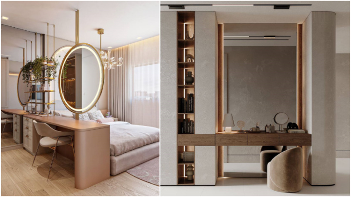 ایده برای میز آرایش لوکس و مدرن با نورپردازی متفاوت