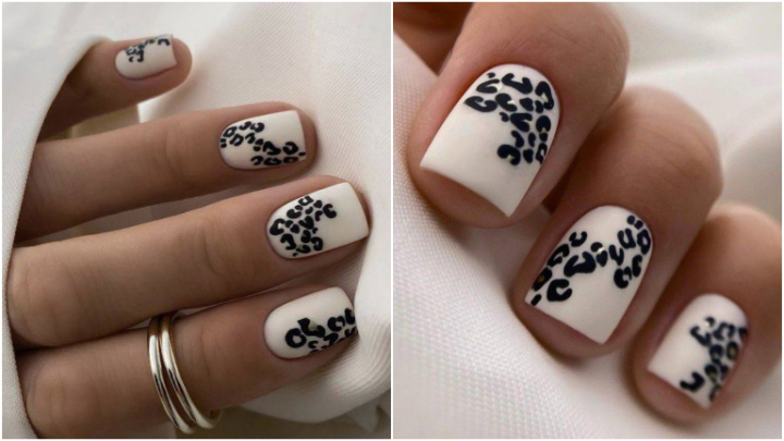 ایده‌ ناخن‌ سفید با طرح پلنگی