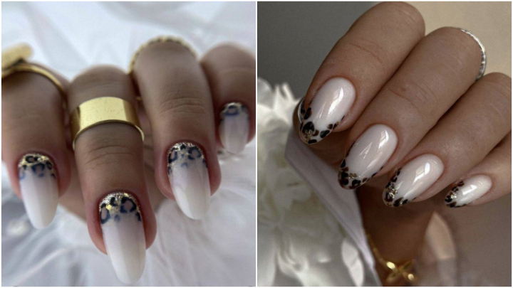 ایده‌ ناخن‌ پلنگی سفید و فرنچ