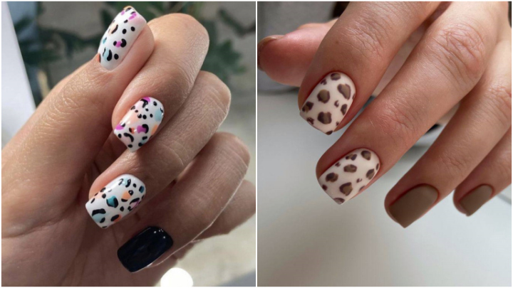 ایده‌ ناخن‌ سفید با طرح پلنگی رنگی رنگی