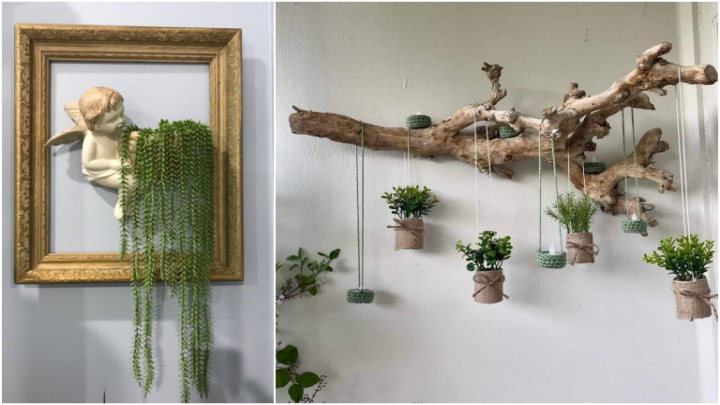 گلدان‌های دیواری متفاوت با برگ‌های زیبا