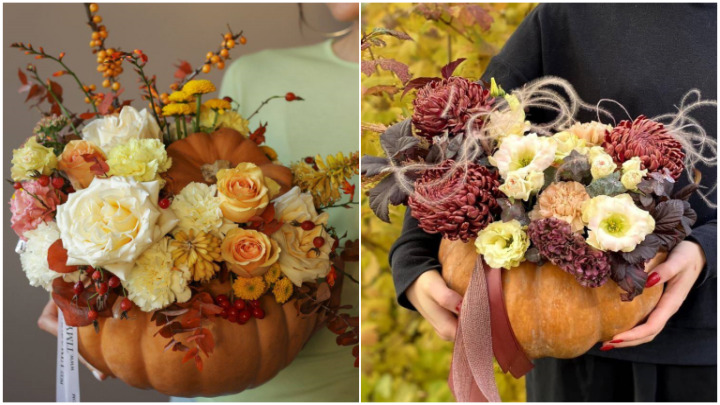 گلآرایی پاییزی با کدو حلوایی؛ ترکیب رنگ مناسب گلآرایی پاییزی با کدو حلوایی؛ ترکیب رنگ مناسب