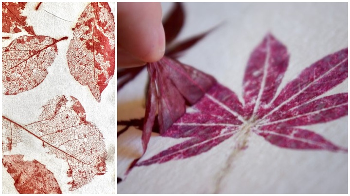 ساخت کاردستی با برگ پاییزی؛ چاپ برگ روی پارچه