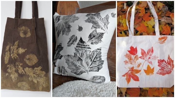 ساخت کاردستی با برگ پاییزی؛ چاپ برگ روی پارچه