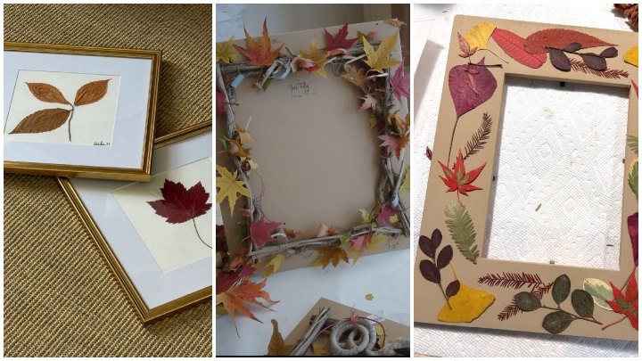 ساخت کاردستی با برگ پاییزی؛ قاب عکس با تزئین برگ