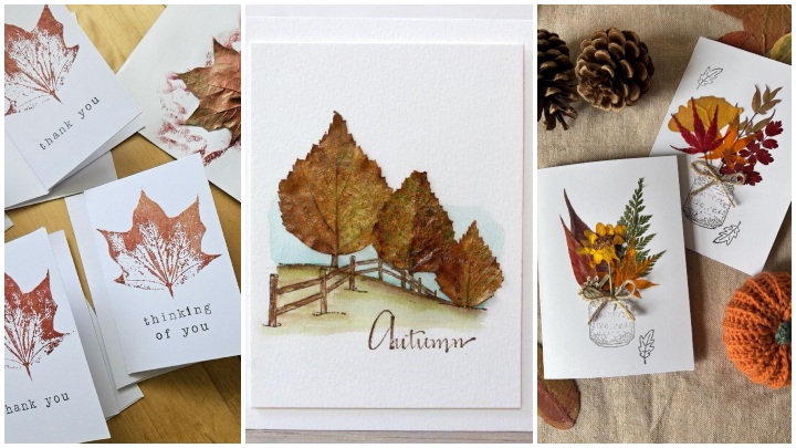 ساخت کاردستی با برگ پاییزی؛ کارت پستال پاییزی