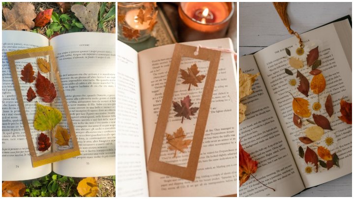 ساخت کاردستی با برگ پاییزی؛ نشان‌گر کتاب با برگ