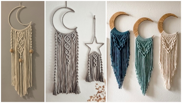 آویزهای دیواری مکرومه با طرح ماه و ستاره؛ تنوع در طراحی و رنگ آویزهای دیواری مکرومه با طرح ماه و ستاره؛ تنوع در طراحی و رنگ