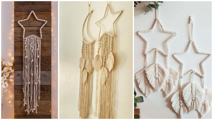 آویزهای دیواری مکرومه؛ طرح ماه و ستاره با چراغهای LED آویزهای دیواری مکرومه؛ طرح ماه و ستاره با چراغهای LED