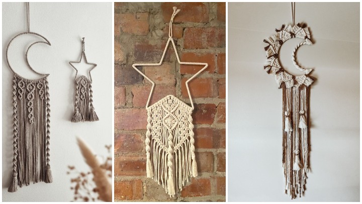 آویزهای دیواری مکرومه؛ طرح ماه و ستاره آویزهای دیواری مکرومه؛ طرح ماه و ستاره
