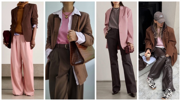 قهوه‌ای و صورتی خاکی؛ استایل پاییزی متفاوت
