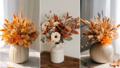 تزیین گلدان گل با تم پاییزی برای دکوراسیون داخلی