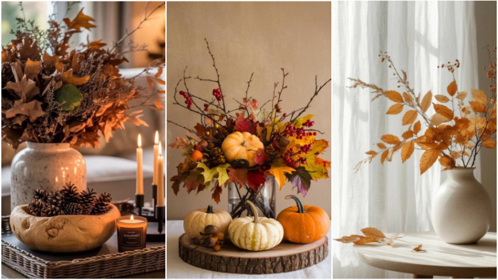 تزیین دکوراسیون داخلی پاییزی با گلدان‌های ساده