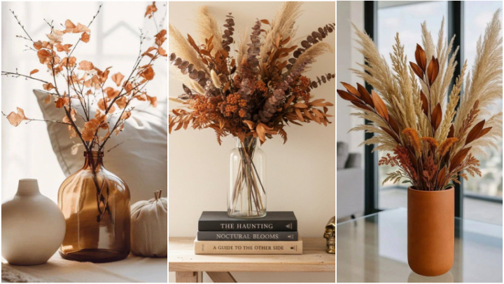 تزیین دکوراسیون داخلی پاییزی با گلدان