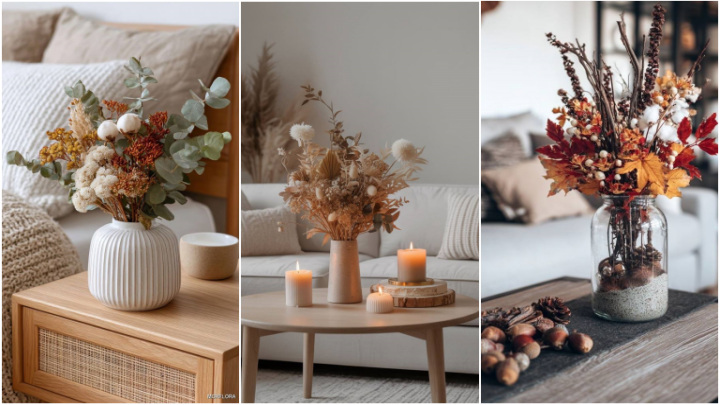 تزیین دکوراسیون داخلی با گل و برگ مخصوص پاییز