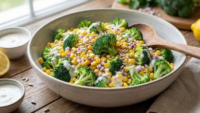 طرز تهیه سالاد کلم بروکلی و ذرت با سس مخصوص