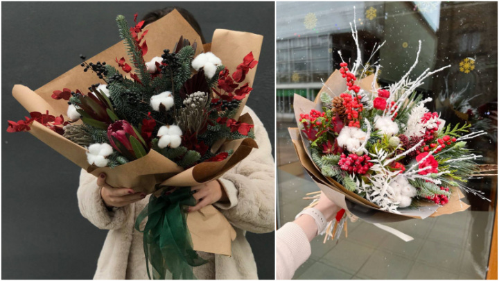 جزئیات دسته گل‌های کریسمسی