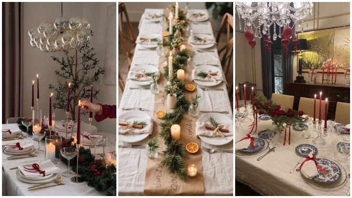 تزئیین مرکز میز کریسمس با اجسام شیک و لاکچری