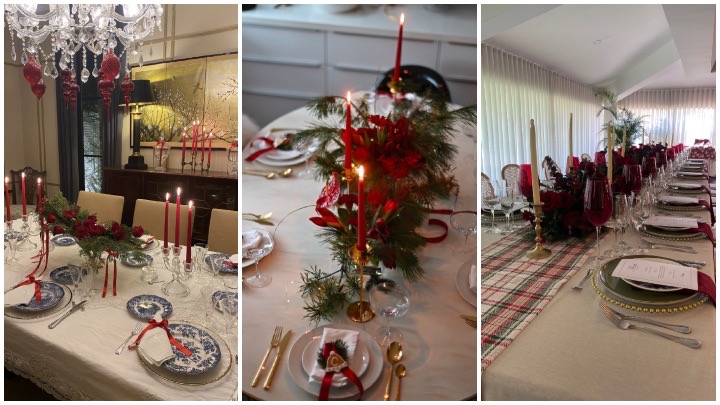 تزئیین مرکز میز کریسمس با شمعدان‌های مناسب