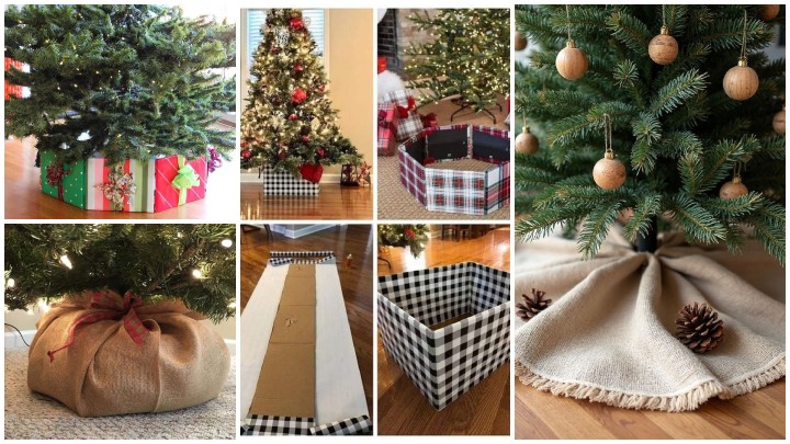 قرار دادن چند جعبه کادویی دستساز برای پایهی درخت کریسمس قرار دادن چند جعبه کادویی دستساز برای پایهی درخت کریسمس