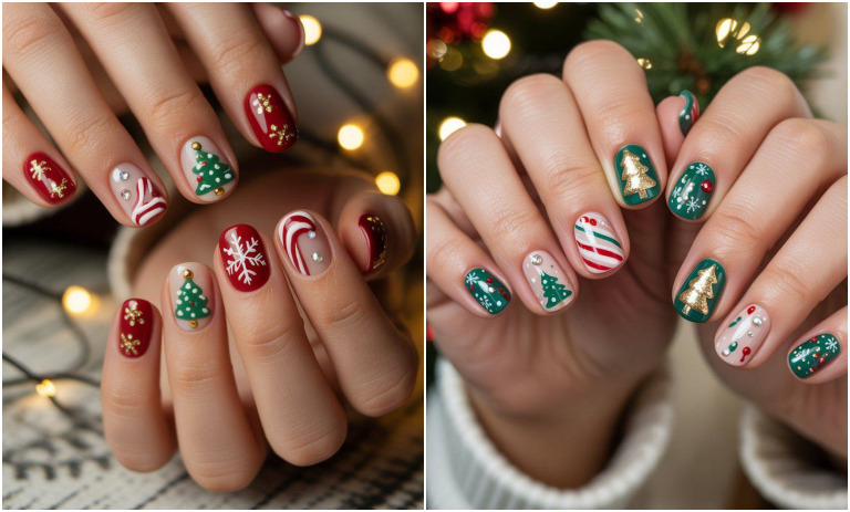 ایده طرح ناخن درخت کریسمس