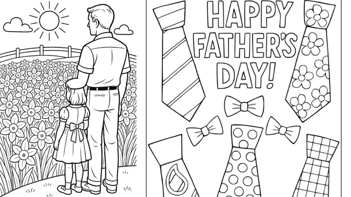 نقاشی ساده‌ی روز پدر برای رنگ‌آمیزی با پاستل گچی