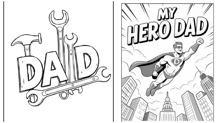 نقاشی برای رنگ‌آمیزی با ایده‌ی روز پدر