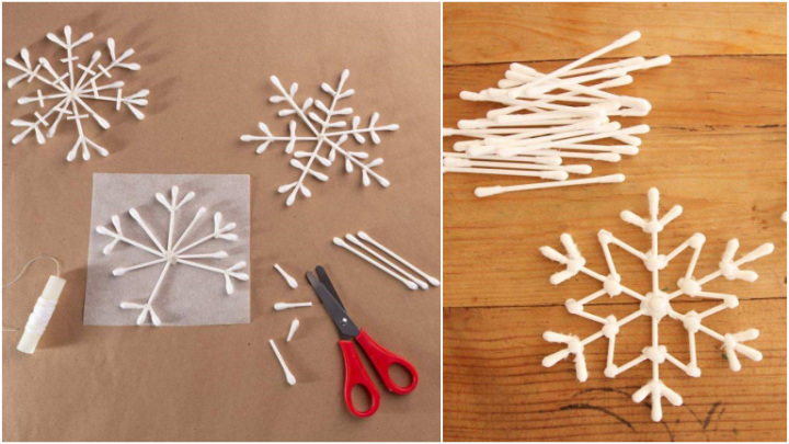 روش درست کردن دانه برف با گوش پاک‌کن برای درخت کریسمس