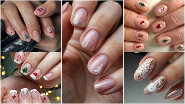 ناخن فرنچ با درخت و اجسام مخصوص کریسمس ناخن فرنچ با درخت و اجسام مخصوص کریسمس