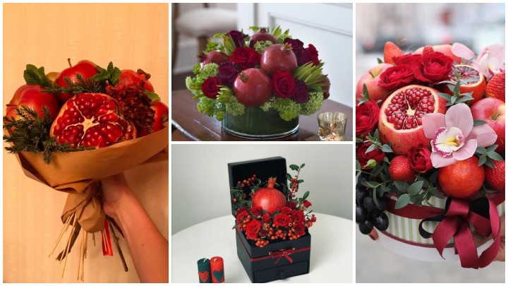 تزیین سبد گل با حضور انار تزیین سبد گل با حضور انار