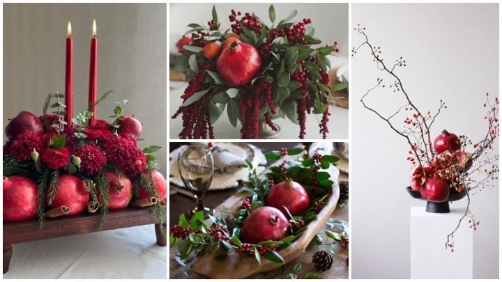 تزیین انار با گلهای طبیعی تزیین انار با گلهای طبیعی