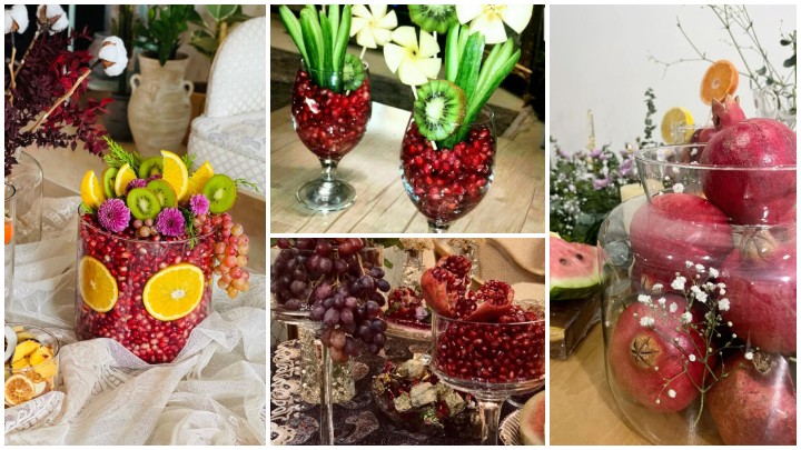 تزیین انار در جام یا ظروف شیشهای تزیین انار در جام یا ظروف شیشهای