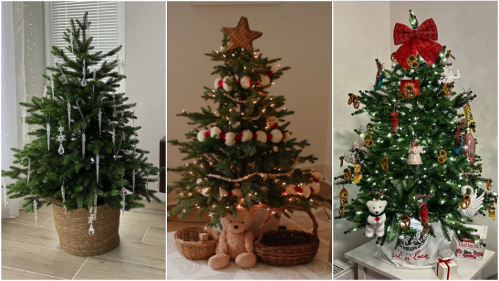 استفاده از پاپیون و گوی‌های سغید برای درخت کریسمس