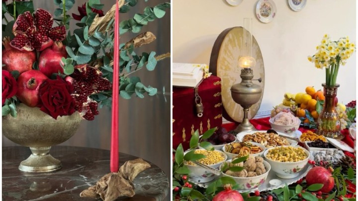 تزیینات ترند سفره شب یلدای ۱۴۰۴؛ استفاده از شمع‌های بلند و باریک