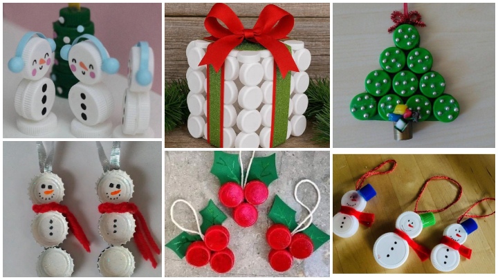 آویزهای نوستالژیک درخت کریسمس با درب بطری‌ها و کاغذهای رنگی