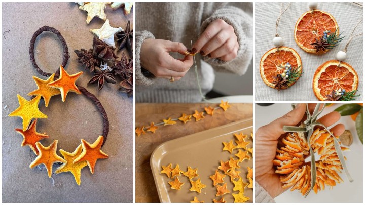 تزئین طبیعی درخت کریسمس با پوست مرکبات خشک‌شده