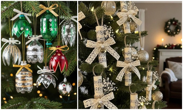 10 روش‌ ساده و جالب برای تزیین درخت کریسمس با وسایل دورریختنی