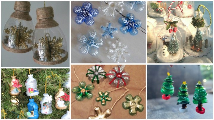 تزئیین درخت کریسمس با آویزهای شفاف و درخشان با بطری‌های پلاستیکی