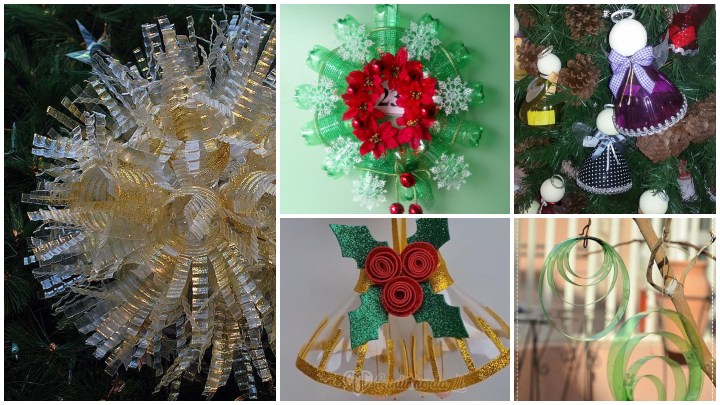 تزئیین درخت کریسمس با بطری‌های پلاستیکی شفاف