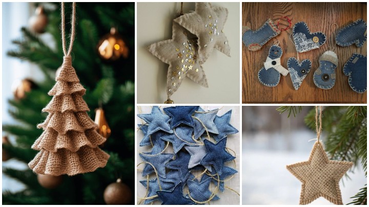 تزئیین درخت کریسمس و آویزهای پارچه‌ای با لباس‌های کهنه