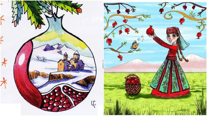 نقاشی یلدا با انار نقاشی یلدا با انار