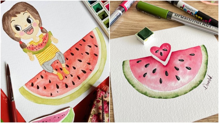 نقاشی یلدایی با هندوانهی قرمز نقاشی یلدایی با هندوانهی قرمز