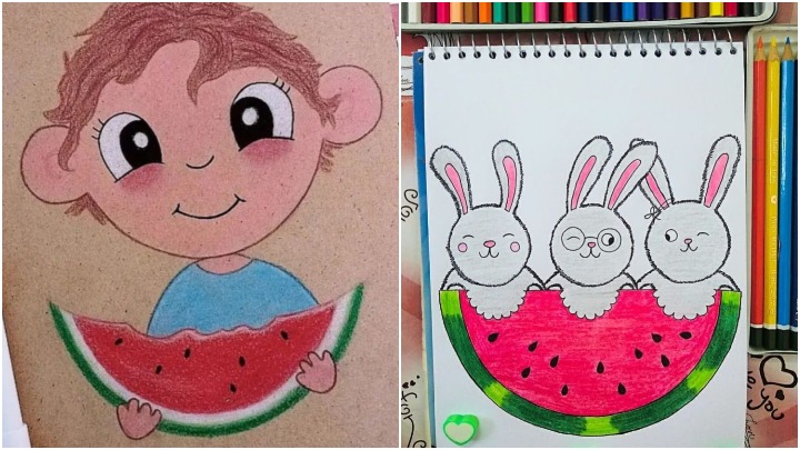 نقاشی شب یلدا با هندوانه نقاشی شب یلدا با هندوانه