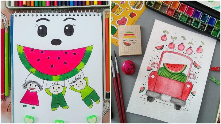 نقاشی یلدا با پاستل و رنگها گرم نقاشی یلدا با پاستل و رنگها گرم