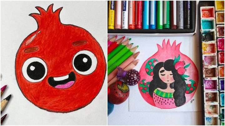 نقاشی برای شب یلدا با ترکیب پاییز و انار نقاشی برای شب یلدا با ترکیب پاییز و انار