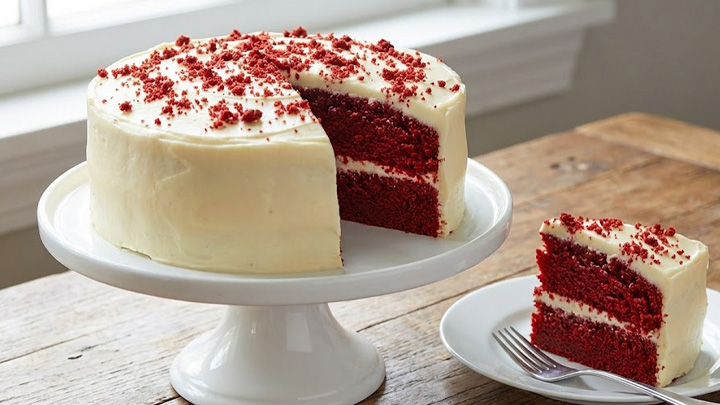 کیک ردولوت مجلسی با فیلینگ کرم‌چیز