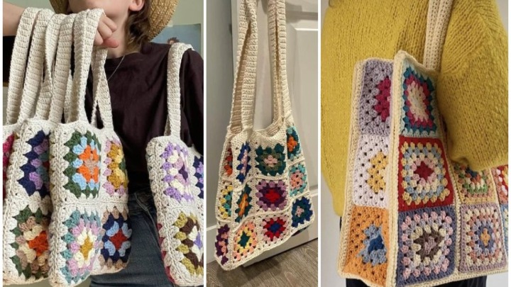 کیف با موتیف‌های کوچک بافته‌شده